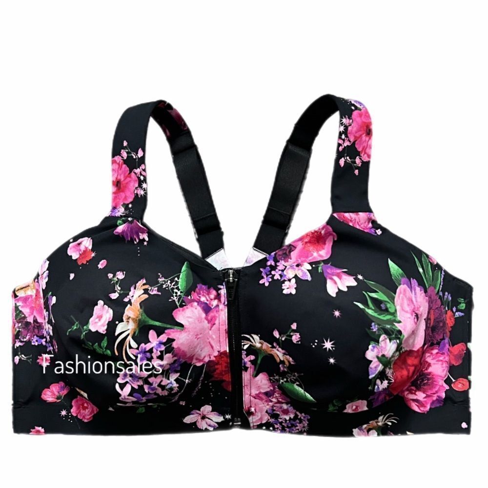 Victorias Secret knockout High Support Front-close Sports Bra black Floral 36DDD